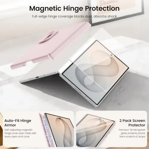 GOODVISH Magnetic for Samsung Z Fold 8 Case with Auto-Fit Hinge Protection | 2X Front Screen Protector, Durable & Sturdy & Smooth Touch, Anti-Slip Silicone Thin Slim Fit Case for Z Fold 8 wide,Sand Pink - 4