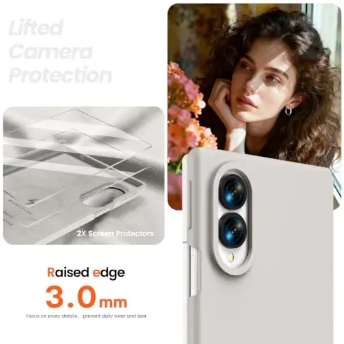 GOODVISH Magnetic for Samsung Z Fold 8 Case with Auto-Fit Hinge Protection | 2X Front Screen Protector, Durable&Sturdy & Smooth Touch, Anti-Slip Silicone Thin Slim Fit Case for Z Fold 8 wide, Stone Grey - 5