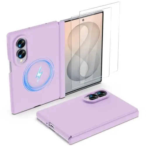 GOODVISH Magnetic for Samsung Z Fold 8 Case with Auto-Fit Hinge Protection | 2X Front Screen Protector, Durable&Sturdy&Smooth Touch, Anti-Slip Silicone Thin Slim Fit Case for Z Fold 8 wide,Violet Purple - GOODVISH