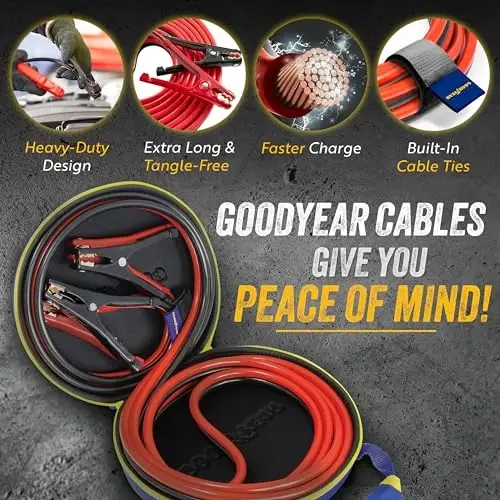 GOODYEAR Heavy Duty Jumper Cables for Car Battery - 2 Gauge Thick Wire, Extra Long 20 ft Booster Cables with Carrying Case for Cars, Trucks, SUVs, Emergency Roadside Kit Car Accessories - 3