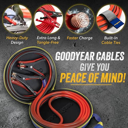 GOODYEAR – ULTRA ISHONCHLI Avtomobil Jumper Kabellari CHIDAMLI PVX QOPQOQ bilan, Favqulodda Yo'l Yordami, HAR QANDAY OB-HAVODA ishlaydi [4 GAUGE, 16 FT] - 4