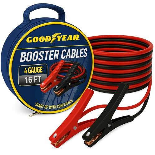 GOODYEAR – ULTRA ISHONCHLI Avtomobil Jumper Kabellari CHIDAMLI PVX QOPQOQ bilan, Favqulodda Yo'l Yordami, HAR QANDAY OB-HAVODA ishlaydi [4 GAUGE, 16 FT] - 6