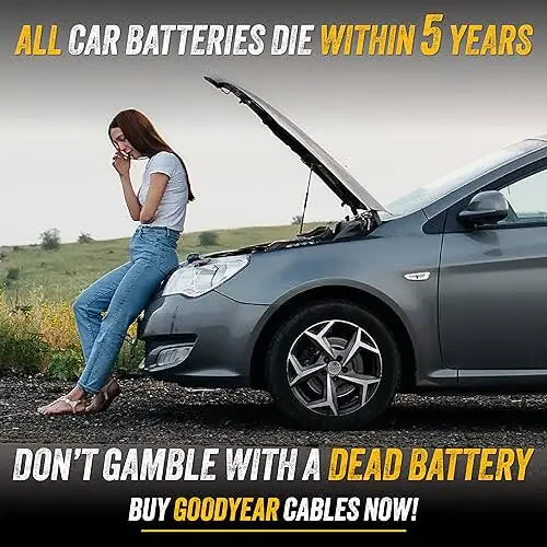 GOODYEAR – ULTRA ISHONCHLI Avtomobil Jumper Kabellari CHIDAMLI PVX QOPQOQ bilan, Favqulodda Yo'l Yordami, HAR QANDAY OB-HAVODA ishlaydi [4 GAUGE, 16 FT] - 2