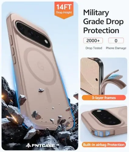 Google 11/11 Pro uchun FNTCASE g'ilofi, Magsafe bilan mos | Ekran himoyasi, Yarim shaffof mat, 14FT Harbiy darajadagi tushishdan himoya, Zarbaga chidamli telefon g'ilofi, Cho'l Oltini - 5