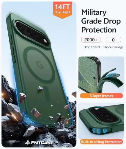 Google 11/11 Pro uchun FNTCASE g'ilofi, Magsafe bilan mos Yashil | Ekran himoyachisi, Yarim shaffof mat, 14FT Harbiy darajadagi tushishdan himoya, Zarbga chidamli telefon himoya g'ilofi, Yashil - 5
