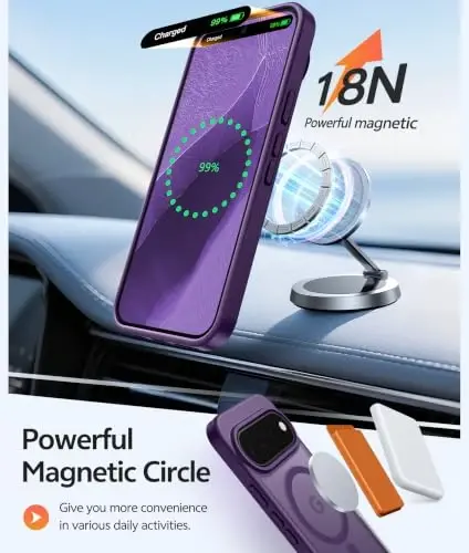 Google Pixe 11/11 Pro uchun FNTCASE g'ilofi, Magsafe bilan mos, Binafsha | Ekran himoyachisi, Yarim shaffof mat, 14FT Harbiy darajada tushishdan himoya, Zarbga chidamli telefon g'ilofi, Binafsha - FNTCASE (1)