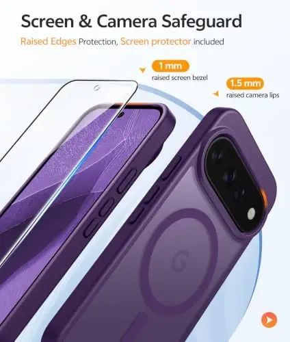 Google Pixe 11/11 Pro uchun FNTCASE g'ilofi, Magsafe bilan mos, Binafsha | Ekran himoyachisi, Yarim shaffof mat, 14FT Harbiy darajada tushishdan himoya, Zarbga chidamli telefon g'ilofi, Binafsha - 3