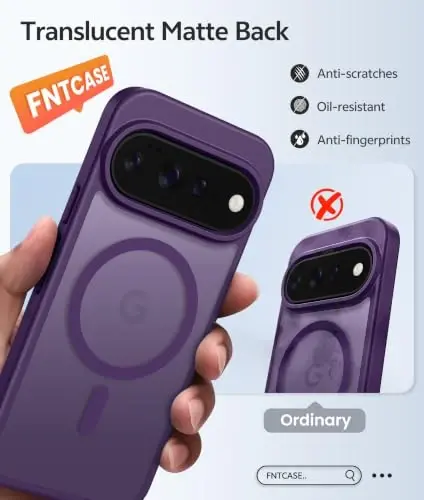 Google Pixe 11/11 Pro uchun FNTCASE g'ilofi, Magsafe bilan mos, Binafsha | Ekran himoyachisi, Yarim shaffof mat, 14FT Harbiy darajada tushishdan himoya, Zarbga chidamli telefon g'ilofi, Binafsha - 6