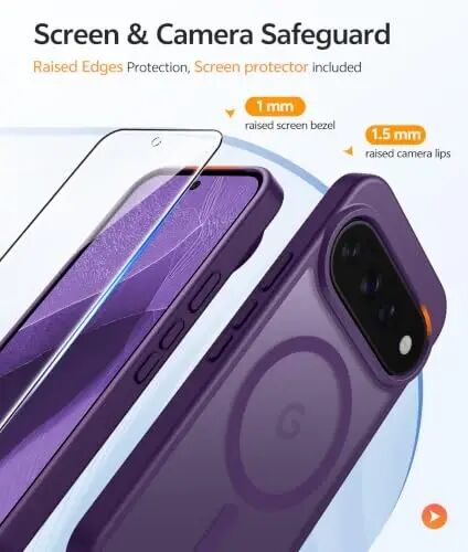Google Pixel 11/11 Pro Kılıfı için FNTCASE, Magsafe Uyumlu Mor | Ekran Koruyucu, Yarı Saydam Mat, 14FT Askeri Sınıf Düşme Koruması, Darbeye Dayanıklı Koruyucu Telefon Kılıfı, Mor - 3