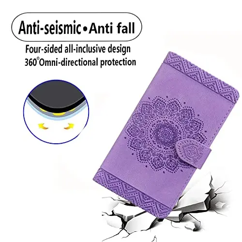 Rosbtib Flip Case for Google Pixel 9 Pro XL, Durable PU Leather Wallet Case with Card Holder Protective Cover for Pixel 9 Pro XL - Mandala Purple - 6