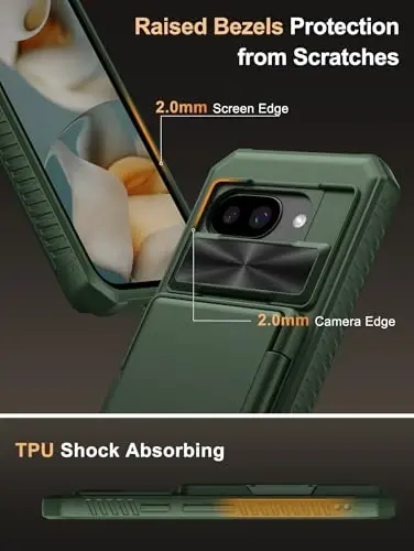 Vihibii for Google Pixel 9a Wallet Case, Built-in Card Holder (4 Cards), [RFID Blocking] & Slide Camera Cover, Military Grade Drop Protection, Rugged Heavy Duty Case for Google Pixel 9a 2025, Green - 5