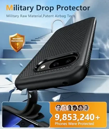 FNTCASE for Google Pixel 9A Case: Dual Layer Protective Heavy Duty Cell Phonecase Shockproof Rugged with Non Slip Textured Back - Military Protection Bumper Tough - 2025, 6.3 inch (Black) - 4