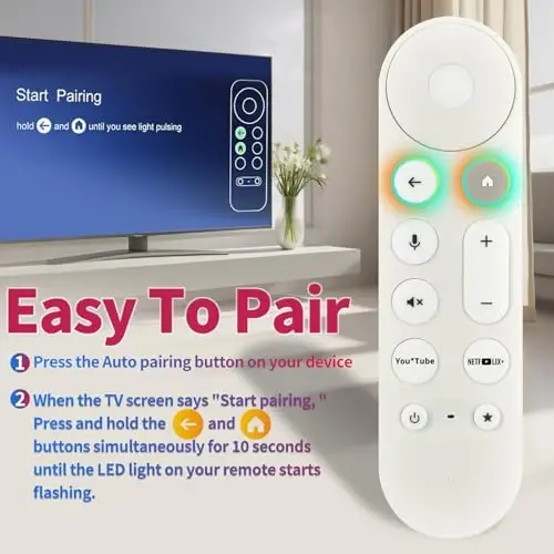 Replacement for Google TV Streamer 4K GY3LE, Voice Search Remote with Buzzer, Compatible with Chromecast Google TV and Streaming 4K ＆ HD - White - 4