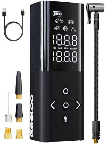 GOOLOO AP150 Tire Inflator Portable Air Compressor, 2X Faster 150PSI Cordless Air Pump for Car Tires with Auto-Shutoff, Portable Tire Pump with Digital Pressure Gauge for Car, Motorcycle,Bike, Ball - 1