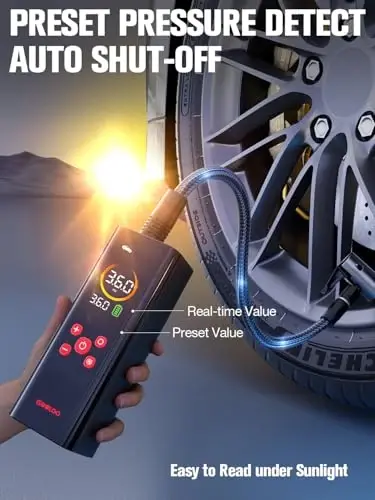 GOOLOO AP150 PRO Портативный автомобильный компрессор для накачивания шин, улучшенный цветной LED-экран с интерфейсом и в 4 раза более быстрый автомобильный насос с манометром, 12-вольтовый электрический насос для шин с функцией автоотключения для автомобиля, велосипеда, мяча - 4