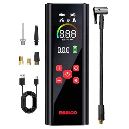 GOOLOO AP150 PRO Shinali Nasos Portativ Havo Kompressori, Yangilangan UI Rangli LED Ekrani va Bosim Manometri Bilan 4X Tezroq Avtomobil Havo Nasosi, Avtomobil, Velosiped, Taglik Uchun Avtomatik O'chirish Funktsiyali 12V Elektr Shina Nasosi 