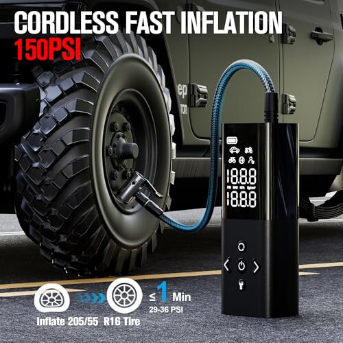 GOOLOO AP150 Shina nasosi Portativ havo kompressori, 2X Tezroq 150PSI Simsiz havo nasosi Avtomobil shinalari uchun avtomatik o'chirish, Avtomobil, Mototsikl, Velosiped, To'p uchun raqamli bosim o'lchagichli portativ shina nasosi - GOOLOO (1)