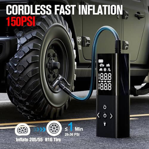 GOOLOO AP150 Shina nasosi Portativ havo kompressori, 2X Tezroq 150PSI Simsiz havo nasosi Avtomobil shinalari uchun avtomatik o'chirish, Avtomobil, Mototsikl, Velosiped, To'p uchun raqamli bosim o'lchagichli portativ shina nasosi - 2