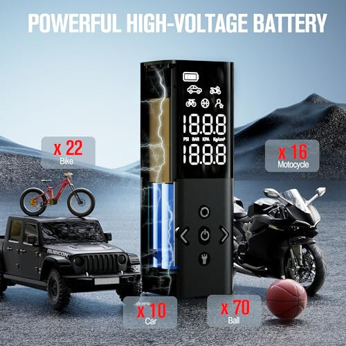 GOOLOO AP150 Shina nasosi Portativ havo kompressori, 2X Tezroq 150PSI Simsiz havo nasosi Avtomobil shinalari uchun avtomatik o'chirish, Avtomobil, Mototsikl, Velosiped, To'p uchun raqamli bosim o'lchagichli portativ shina nasosi - 4