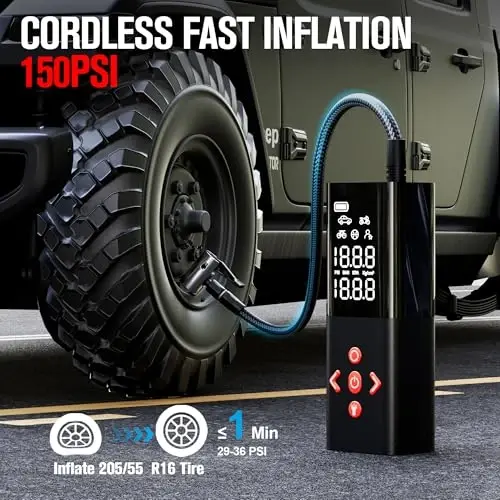 GOOLOO AP150 Shinalarni shishirish uchun portativ havo kompressori, 2X tezroq 150PSI simsiz havo nasosi, avtomatik o'chirishli portativ velosiped nasosi, shinalar bosimi o'lchagichli, avtomobil, mototsikl, to'p uchun elektr shinalar nasosi, qizil - 2
