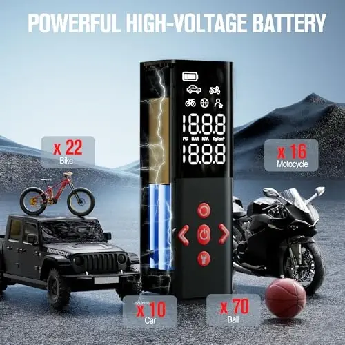 GOOLOO AP150 Shinalarni shishirish uchun portativ havo kompressori, 2X tezroq 150PSI simsiz havo nasosi, avtomatik o'chirishli portativ velosiped nasosi, shinalar bosimi o'lchagichli, avtomobil, mototsikl, to'p uchun elektr shinalar nasosi, qizil - 4