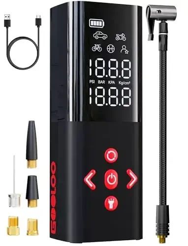 GOOLOO AP150 Shinalarni shishirish uchun portativ havo kompressori, 2X tezroq 150PSI simsiz havo nasosi, avtomatik o'chirishli portativ velosiped nasosi, shinalar bosimi o'lchagichli, avtomobil, mototsikl, to'p uchun elektr shinalar nasosi, qizil - 1