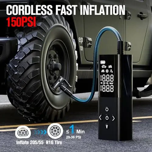 GOOLOO AP150 Tire Inflator Portable Air Compressor, 2X Faster 150PSI Cordless Air Pump for Car Tires with Auto-Shutoff, Portable Tire Pump with Digital Pressure Gauge for Car, Motorcycle,Bike, Ball - 2