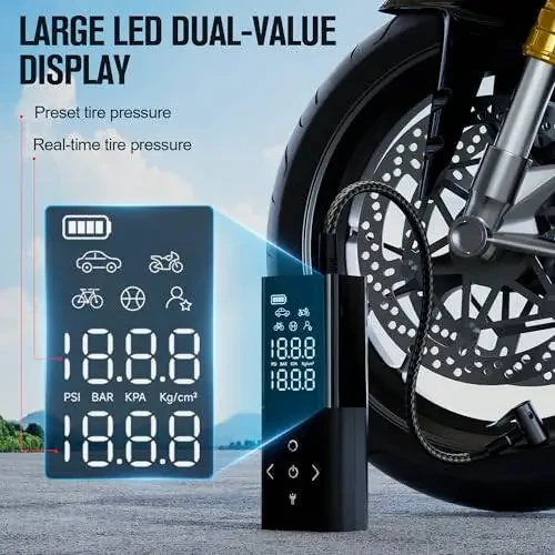GOOLOO AP150 Tire Inflator Portable Air Compressor, 2X Faster 150PSI Cordless Air Pump for Car Tires with Auto-Shutoff, Portable Tire Pump with Digital Pressure Gauge for Car, Motorcycle,Bike, Ball - 6
