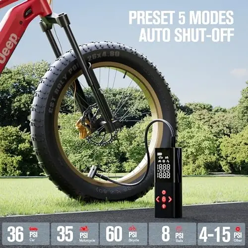 GOOLOO AP150 Tire Inflator Portable Air Compressor, 2X Faster 150PSI Cordless Air Pump with Auto-Shutoff, Portable Bike Pump with Tire Pressure Gauge, Electirc Tire pump for Car, Motorcycle, Ball, Red - 3
