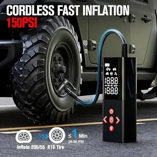 GOOLOO AP150 Tire Inflator Portable Air Compressor, 2X Faster 150PSI Cordless Air Pump with Auto-Shutoff, Portable Bike Pump with Tire Pressure Gauge, Electirc Tire pump for Car, Motorcycle, Ball, Red - 2