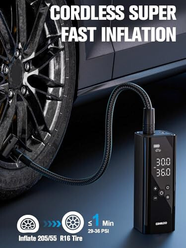 GOOLOO GT150 Shinalar uchun portativ kompressor, Avtomobil shinalari uchun 4X tezroq 150PSI simsiz havo pompasi, Shinalar bosimi o'lchagich bilan, Avtomatik o'chirish funksiyasiga ega Smart Electic shinalar pompasi, Pikap, Motor, Velosiped, To'plar uchun - GOOLOO (1)