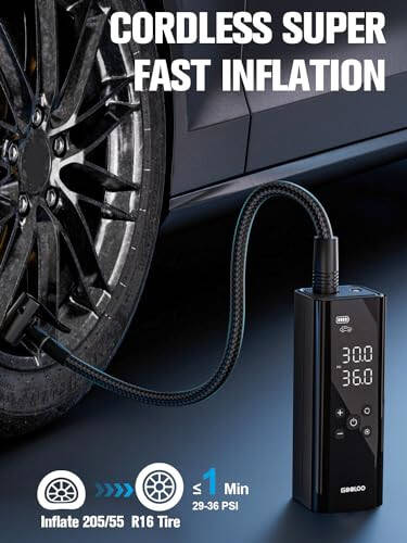 GOOLOO GT150 Shinalar uchun portativ kompressor, Avtomobil shinalari uchun 4X tezroq 150PSI simsiz havo pompasi, Shinalar bosimi o'lchagich bilan, Avtomatik o'chirish funksiyasiga ega Smart Electic shinalar pompasi, Pikap, Motor, Velosiped, To'plar uchun - 2