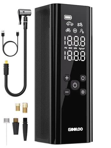 GOOLOO GT150 Shinalar uchun portativ kompressor, Avtomobil shinalari uchun 4X tezroq 150PSI simsiz havo pompasi, Shinalar bosimi o'lchagich bilan, Avtomatik o'chirish funksiyasiga ega Smart Electic shinalar pompasi, Pikap, Motor, Velosiped, To'plar uchun - GOOLOO