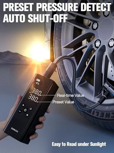 GOOLOO GT150 Shinalar uchun portativ kompressor, Avtomobil shinalari uchun 4X tezroq 150PSI simsiz havo pompasi, Shinalar bosimi o'lchagich bilan, Avtomatik o'chirish funksiyasiga ega Smart Electic shinalar pompasi, Pikap, Motor, Velosiped, To'plar uchun - 3