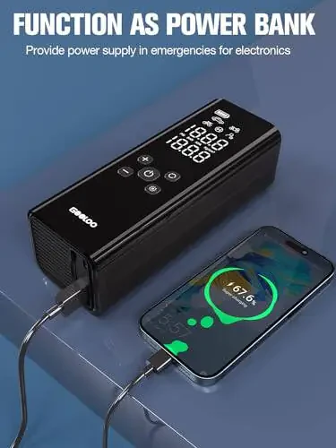 GOOLOO GT150 Shinalar uchun portativ kompressor, Avtomobil shinalari uchun 4X tezroq 150PSI simsiz havo pompasi, Shinalar bosimi o'lchagich bilan, Avtomatik o'chirish funksiyasiga ega Smart Electic shinalar pompasi, Pikap, Motor, Velosiped, To'plar uchun - 5