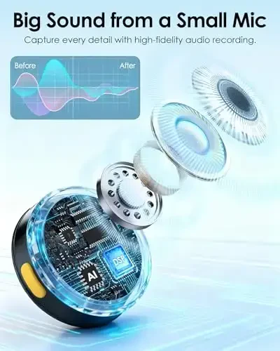 GoorDik J7 iPhone, iPad va Android (Lightning/USB C) uchun simsiz Lavalier mikrofon, Mini mikrofonlar 30 soatlik batareya quvvati, Video yozish YouTube TikTok kontent yaratuvchisi uchun 2 ta yumaloq mini mikrofon - GOORDIK (1)