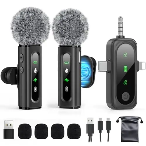 GoorDik Wireless Lavalier Microphone for iPhone, Android, USB C, PC, Camera Video Recording 4 in 1 Clip-on Mics with Rotatable Clip&Denoise Recording, for Vlog Tiktok YouTube Podcast Content Creator - 1