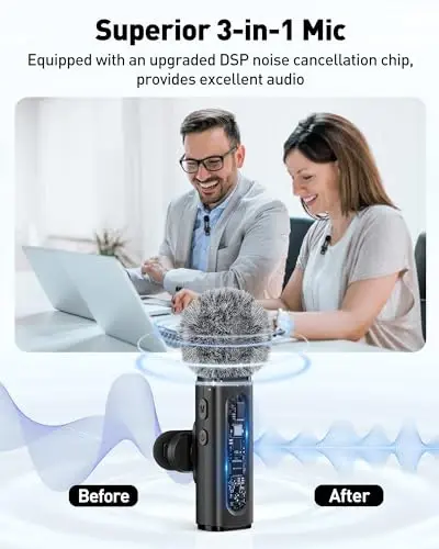 GoorDik Wireless Lavalier Microphone for iPhone, Android, USB C, PC, Camera Video Recording 4 in 1 Clip-on Mics with Rotatable Clip&Denoise Recording, for Vlog Tiktok YouTube Podcast Content Creator - 3