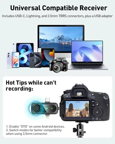 GoorDik Wireless Lavalier Microphone for iPhone, Android, USB C, PC, Camera Video Recording 4 in 1 Clip-on Mics with Rotatable Clip&Denoise Recording, for Vlog Tiktok YouTube Podcast Content Creator - 5