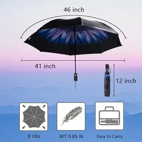 Goothdurs Compact Travel Umbrella Windproof Portable Folding Automatic Umbrellas - 4
