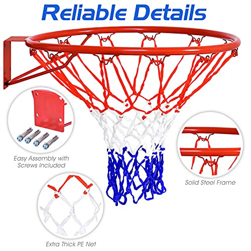 Goplus Replacement Basketball Rim Net, 18inch Portable Basketball Hoop Wall Door Mounted Indoor Outdoor Hanging Outside - 2