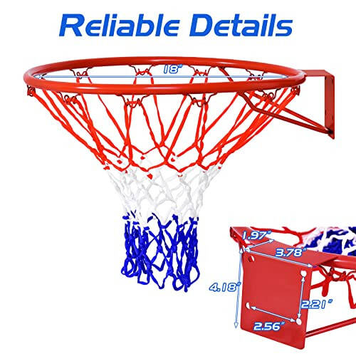 Goplus Replacement Basketball Rim Net, 18inch Portable Basketball Hoop Wall Door Mounted Indoor Outdoor Hanging Outside - 6