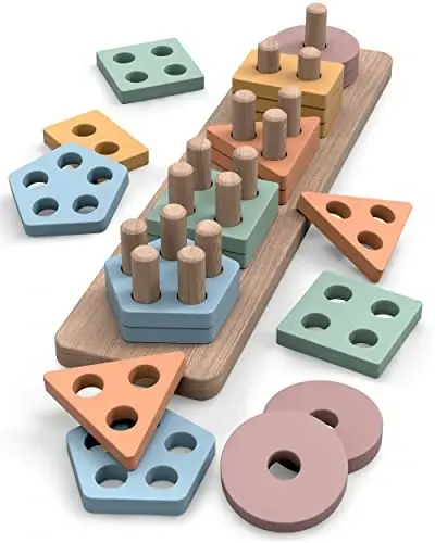 GOPO TOYS 1+ Yaş için Montessori Oyuncakları – Ahşap Şekil Eşleştirici ve İstifleme Bulmacası – Çocuk Öğrenme, İnce Motor Becerileri ve Erkek ve Kız Çocuklar için Gelişimsel Oyuncak - 1
