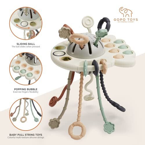 GOPO TOYS Baby Airplane Toys – Montessori Silicone Pull String Fidget for Babies 18 Months+ – Travel Toy for Plane, Car, and Stroller – Teether & Sensory Play - 4