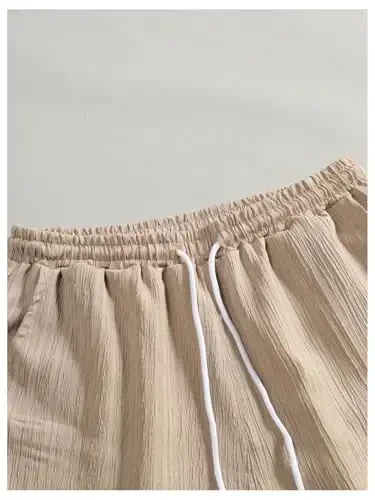 GORGLITTER Erkaklar uchun 2 qismli kiyimlar Qisqa yengli cho'ntakli tugmali ko'ylak va bog'ichli shortilar to'plami - 5