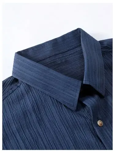 GORGLITTER Erkaklar uchun 2 qismli kiyimlar Qisqa yengli cho'ntakli tugmali ko'ylak va tortma shortilar to'plami - 4