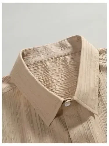 GORGLITTER Men's 2 Piece Outfits Short Sleeve Pocket Button Down Shirt and Drawstring Shorts Set - 4