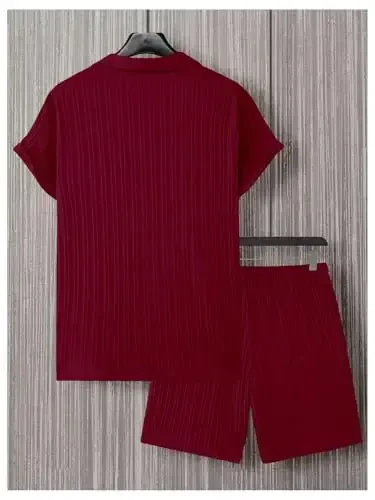 GORGLITTER Men's 2 Piece Outfits Short Sleeve Pocket Button Down Shirt and Drawstring Shorts Set - 2