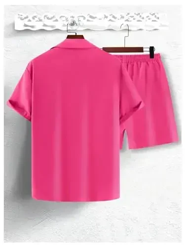 GORGLITTER Men's 2 Piece Outfits Short Sleeve Pocket Button Down Shirt and Drawstring Shorts Set - MODAZONE (1)