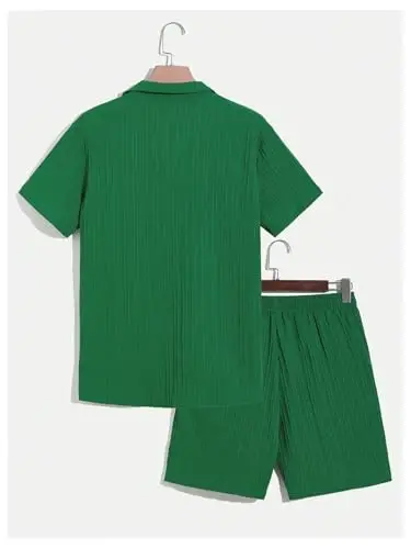 GORGLITTER Men's 2 Piece Outfits Short Sleeve Pocket Button Down Shirt and Drawstring Shorts Set - GORGLITTER (1)